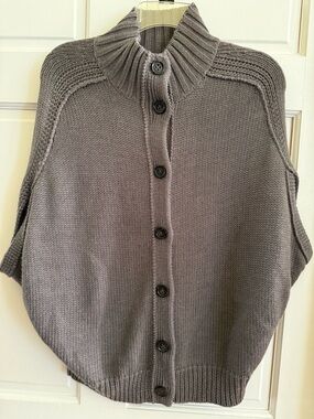 Banana Republic Gray merino wool blend Button-Front Ribbed Collar Cardigan
